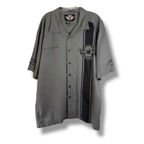 Harley-Davidson Short Sleeve Button skull and bones embroidery - Main Image